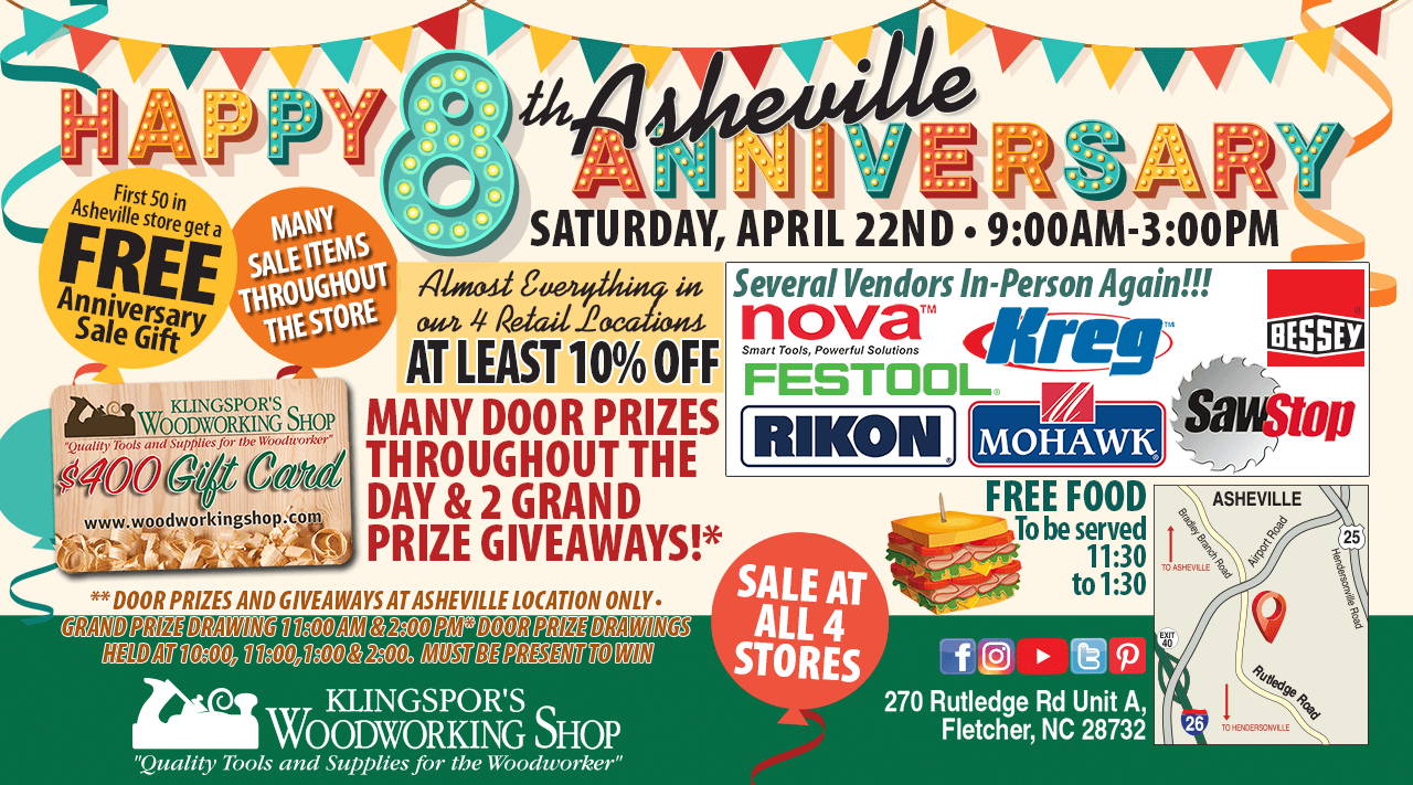 Asheville 8th Anniversary Saturday, April 22nd