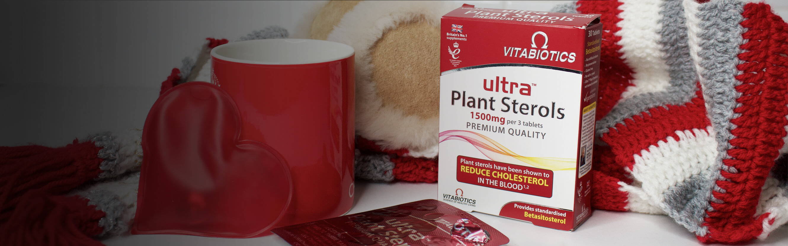  Ultra Plant Sterols Pack Next To A Red Mug 
