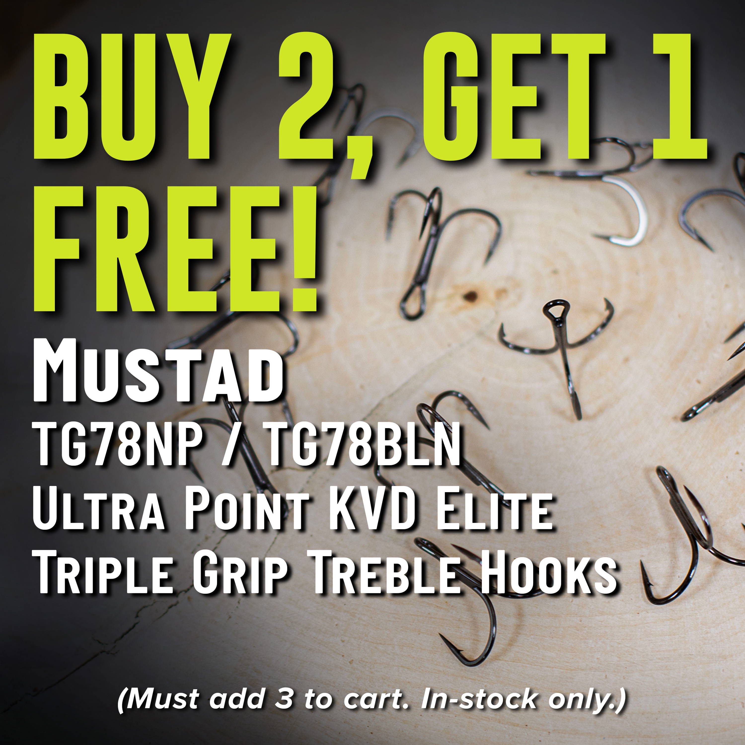 Buy 2, Get 1 Free! Mustad TG78NP / TG78BLN Ultra Point KVD Elite Triple Grip Treble Hooks (Must add 3 to cart. In-stock only.)