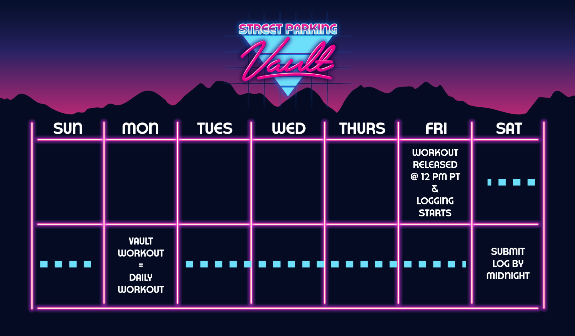 Weekly planner with events listed for each day of the week.