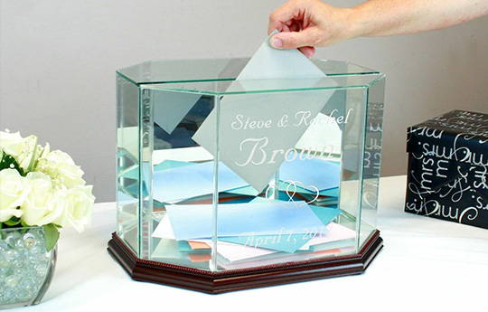 A glass wedding card box.