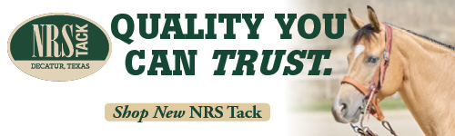 Banner promoting NRS Tack with a horse image and slogan.