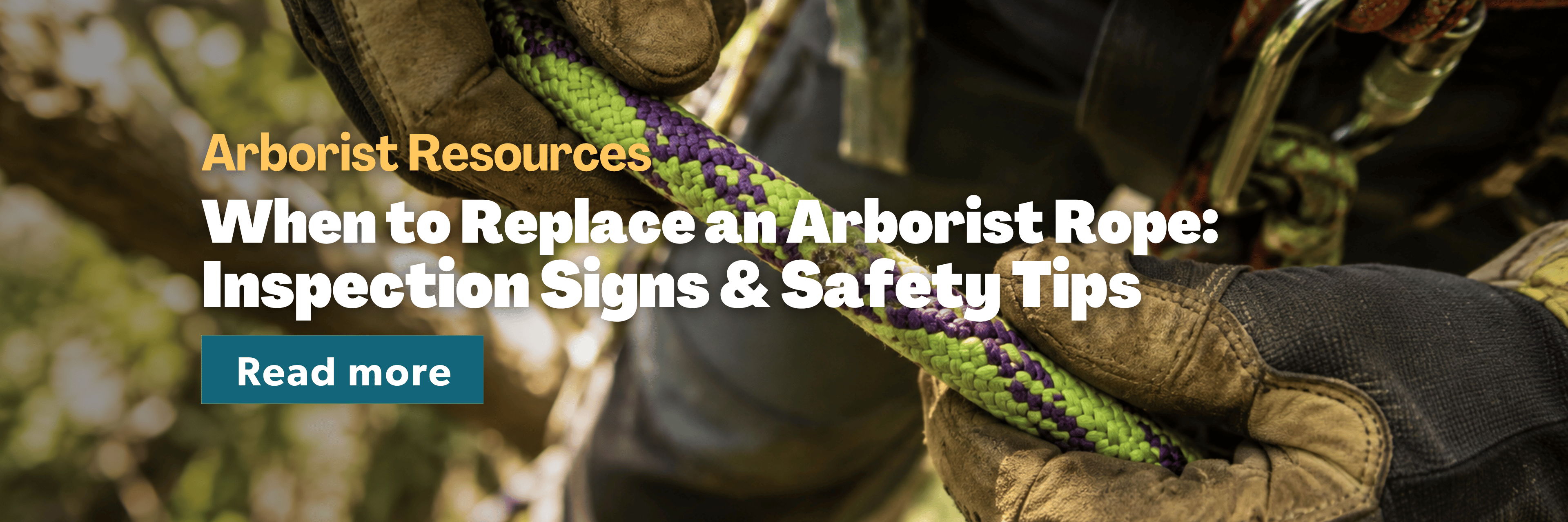Hands holding a rope with text about arborist rope safety tips.