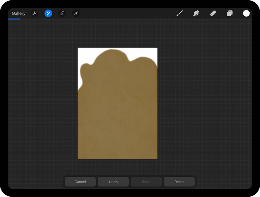 Gaussian Blur being added to paper texture of Valentines card design in Procreate on an iPad
