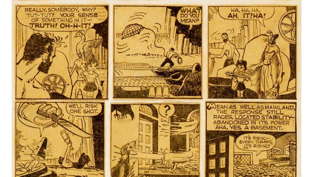 Detail from “Tricky Cad” by Jess Collins, collage from Dick Tracy comics, 1959