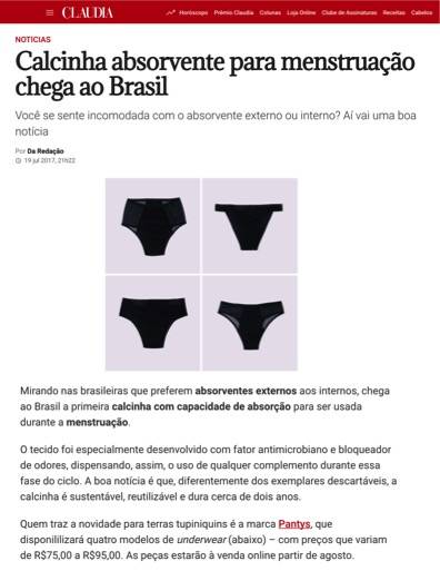 claudia brasil pantys calcinha absorvente menstrual