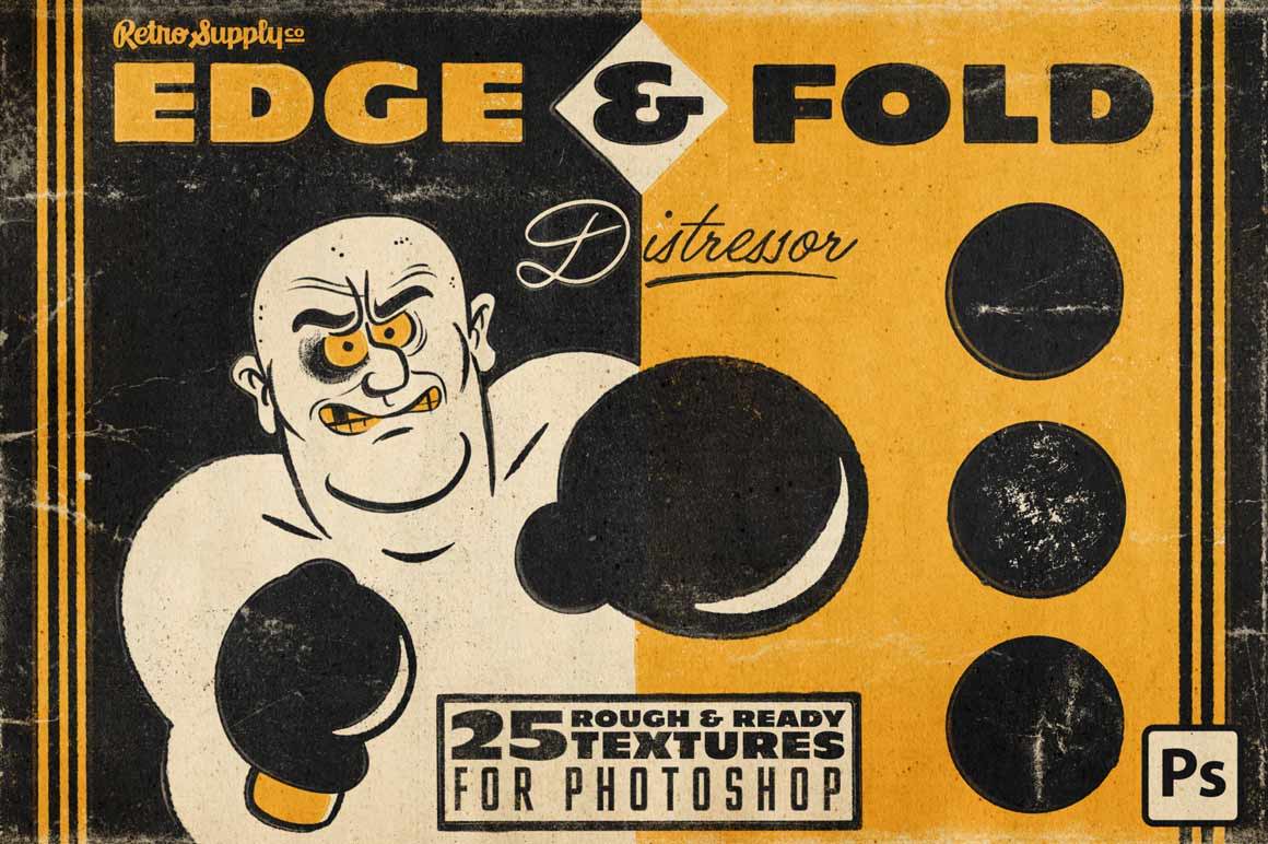 Edge & Fold Distressing brushes for Photoshop by RetroSupply.