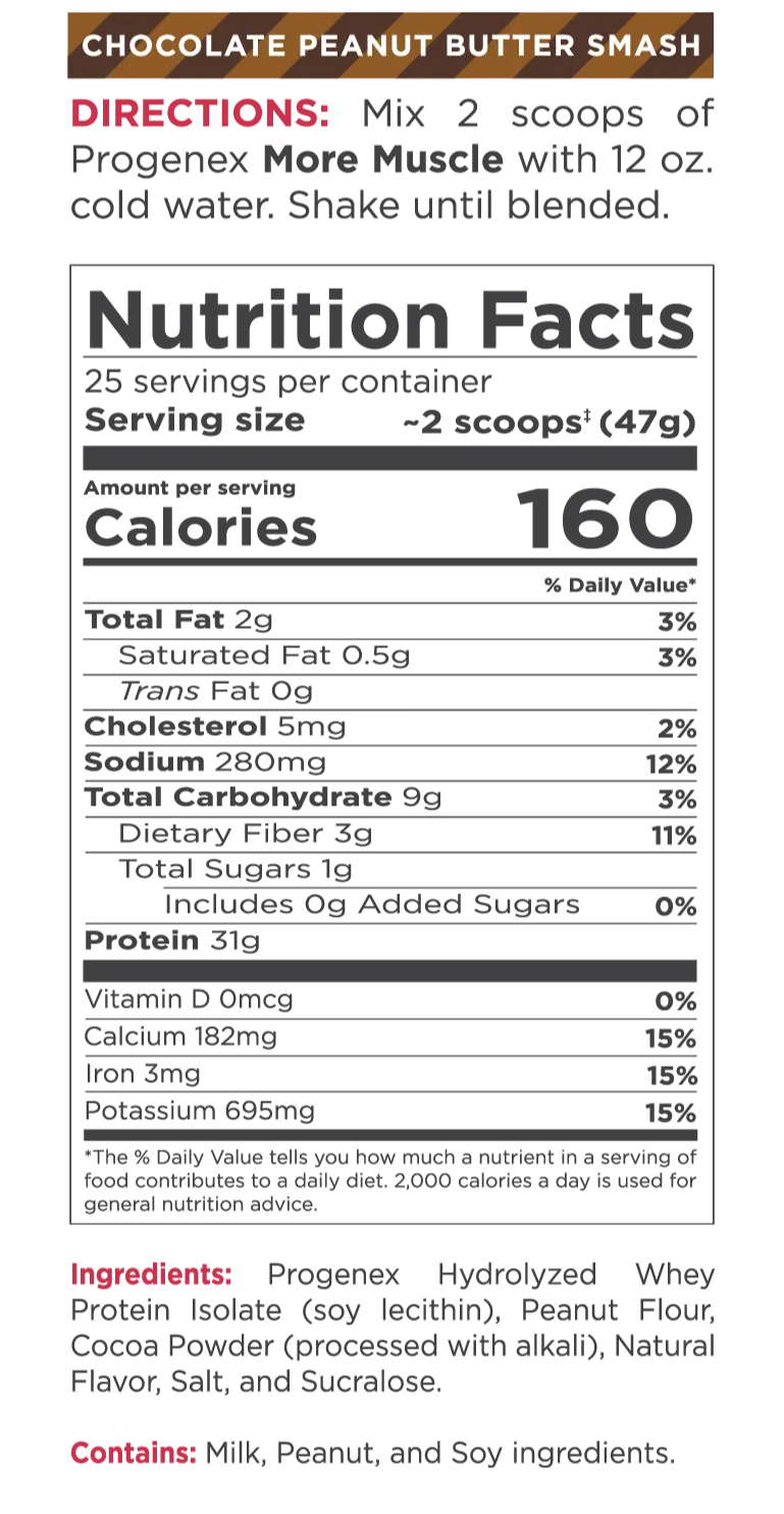 Chocolate Peanut Butter Smash More Muscle Nutrition Label