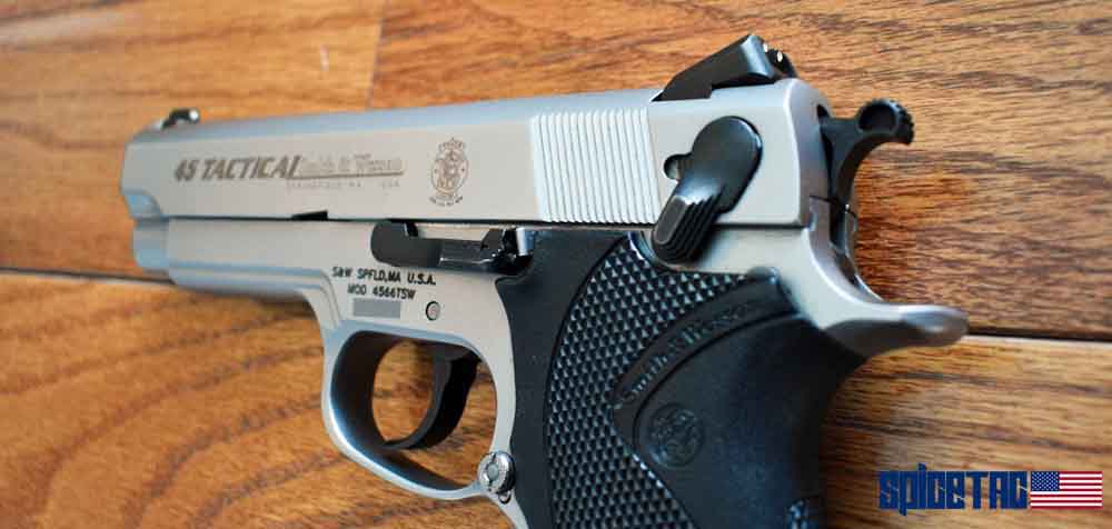 The S&W 4566 pistol has a manual safety lever