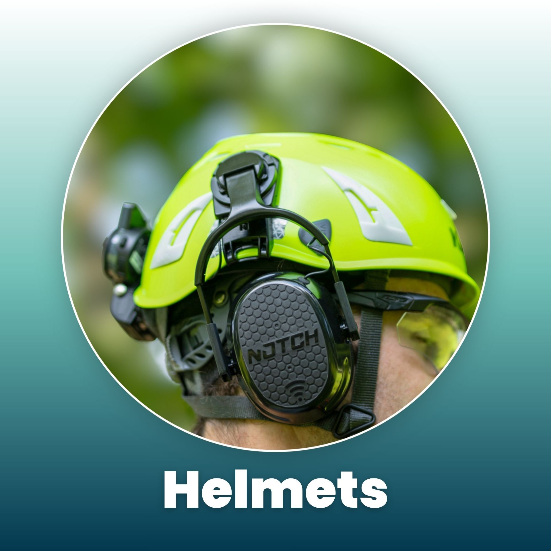 A close-up of a helmet with communication equipment attached.
