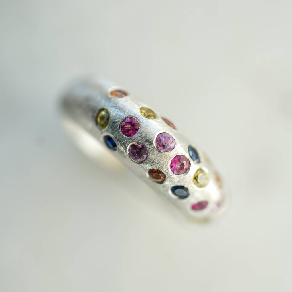 starburst silver ring multicolored sapphires