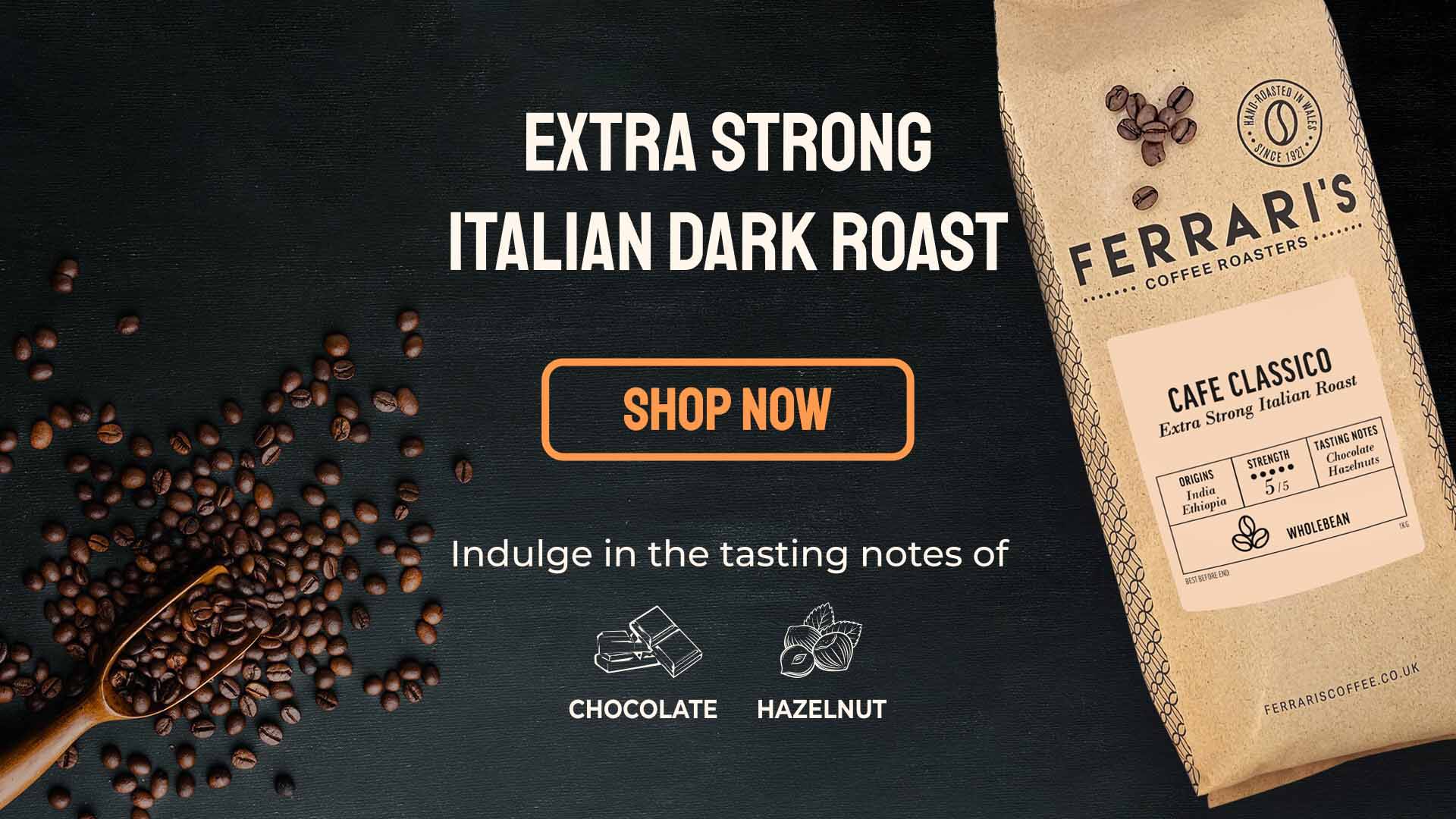 Ferrari's Coffee, Cafe Classico, Extra Strong Italian Dark Roast