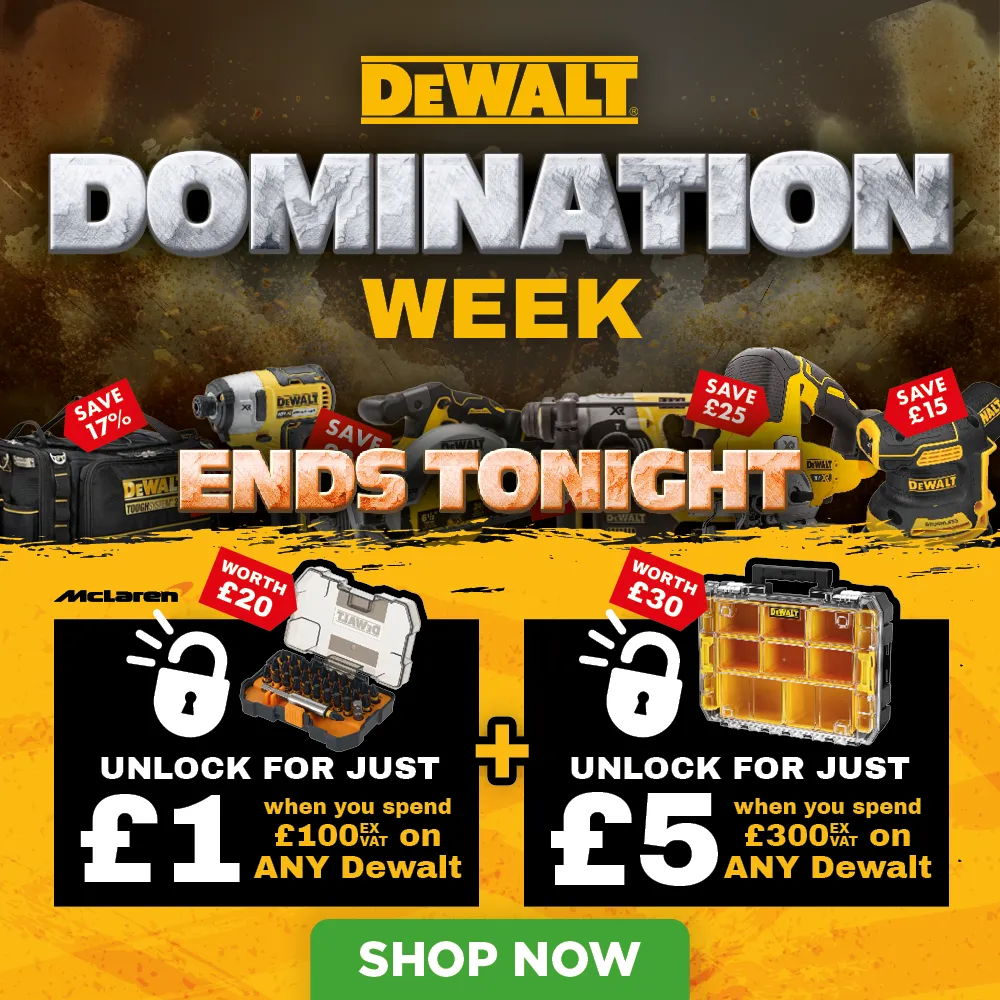 Dewalt promotion for Domination Week ending tonight with special offers.