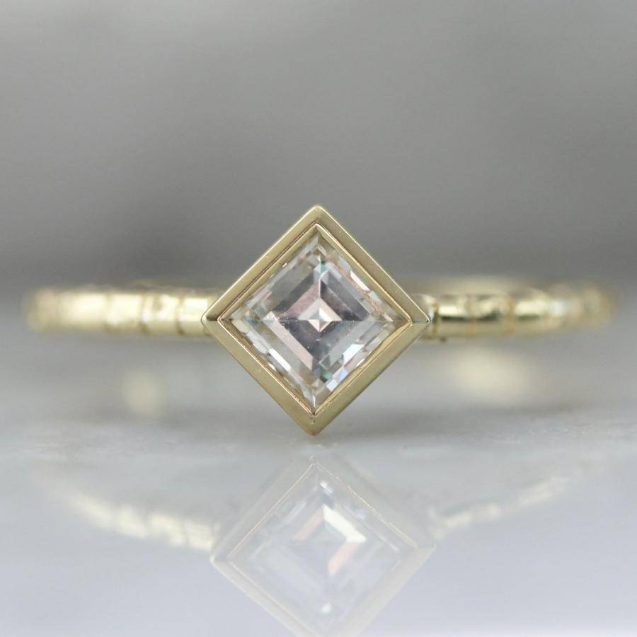 White Carre Cut Bezel Set Diamond Ring