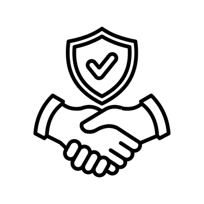 Handshake with trust checkmark badge above.