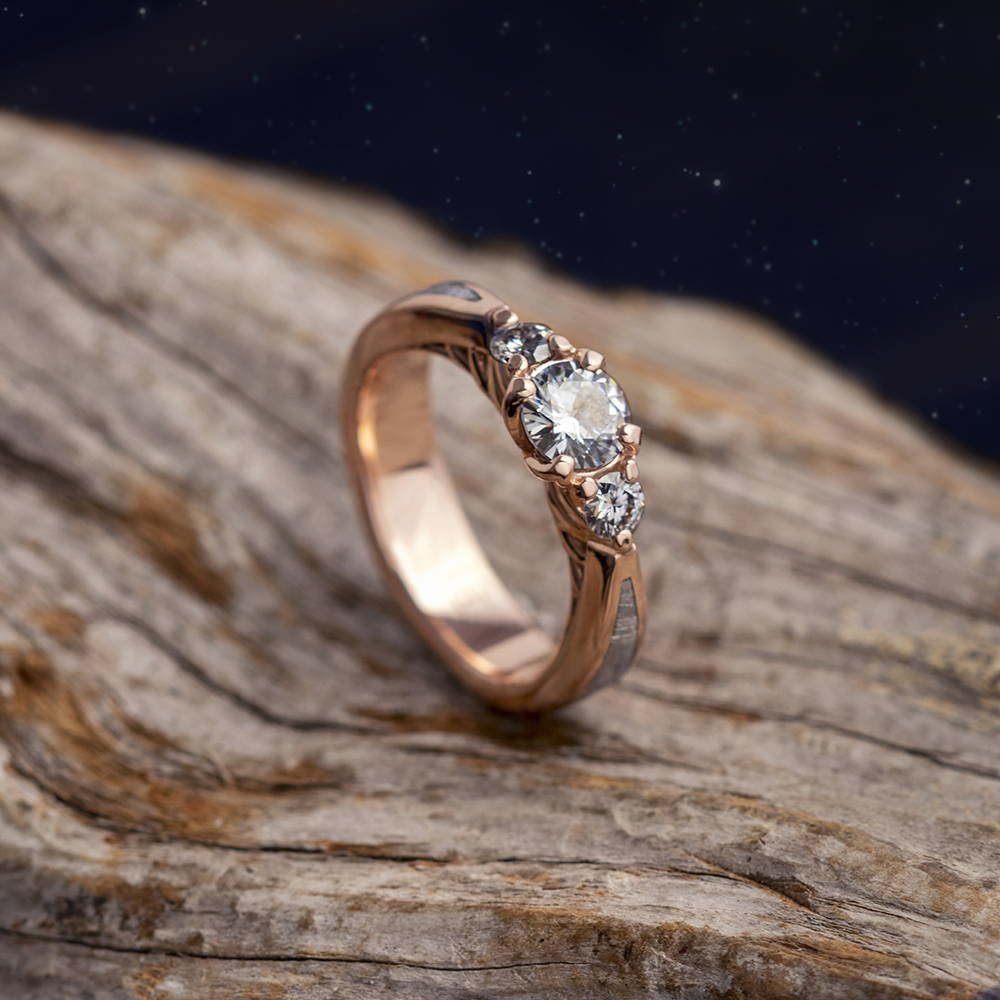 Three Stone Meteorite Engagement Ring