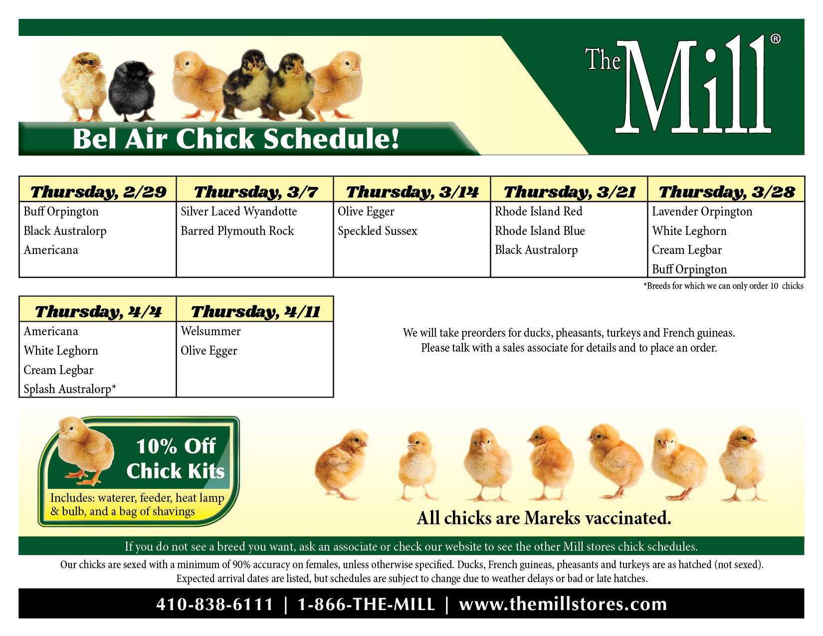 The Mill of Bel Air chick schedule 2024