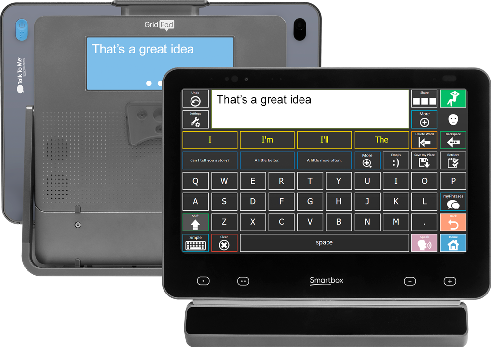 Front back image of grid pad 13 with onword qwerty vocab and matte grey skin