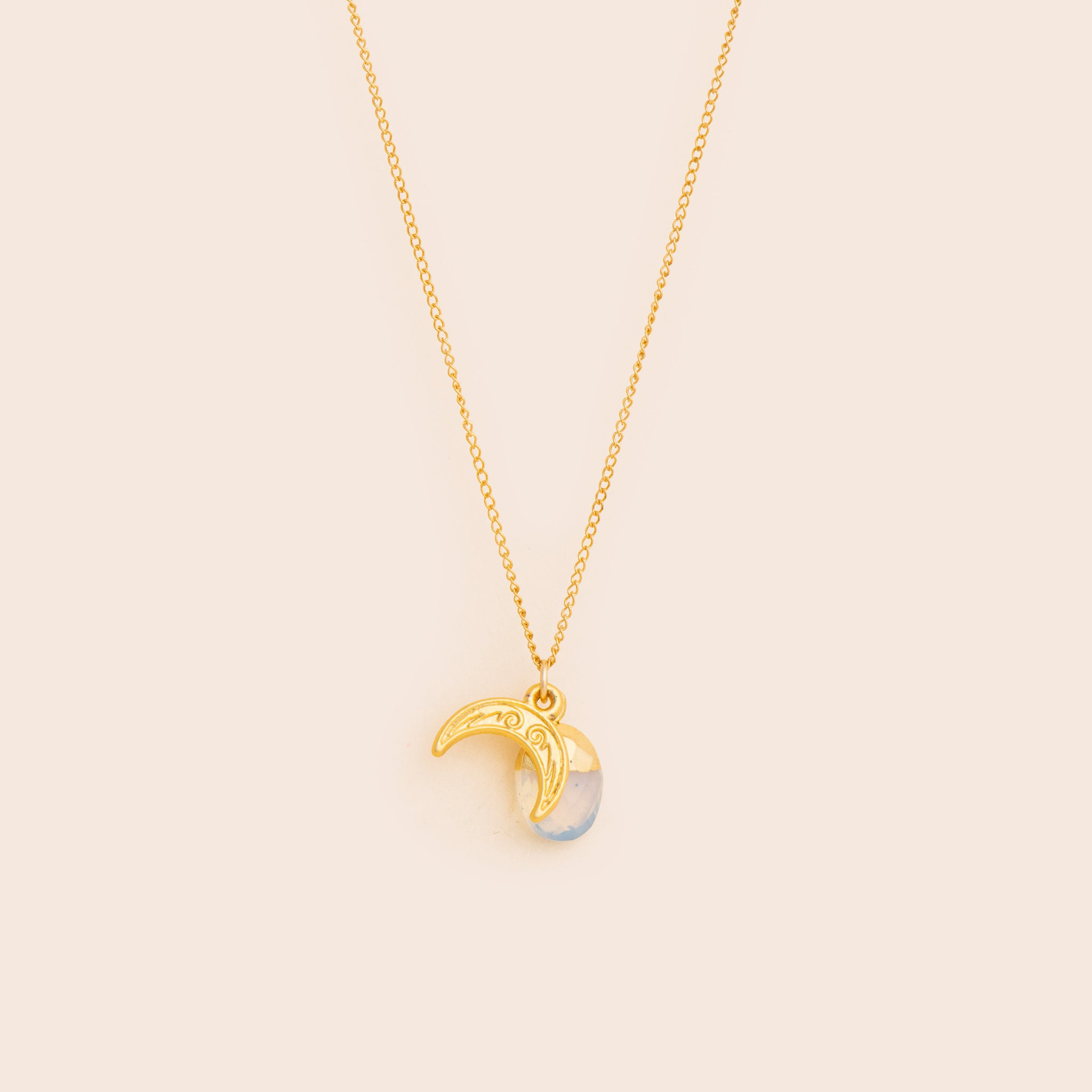 Moonstone Gem Drop Necklace - Gold