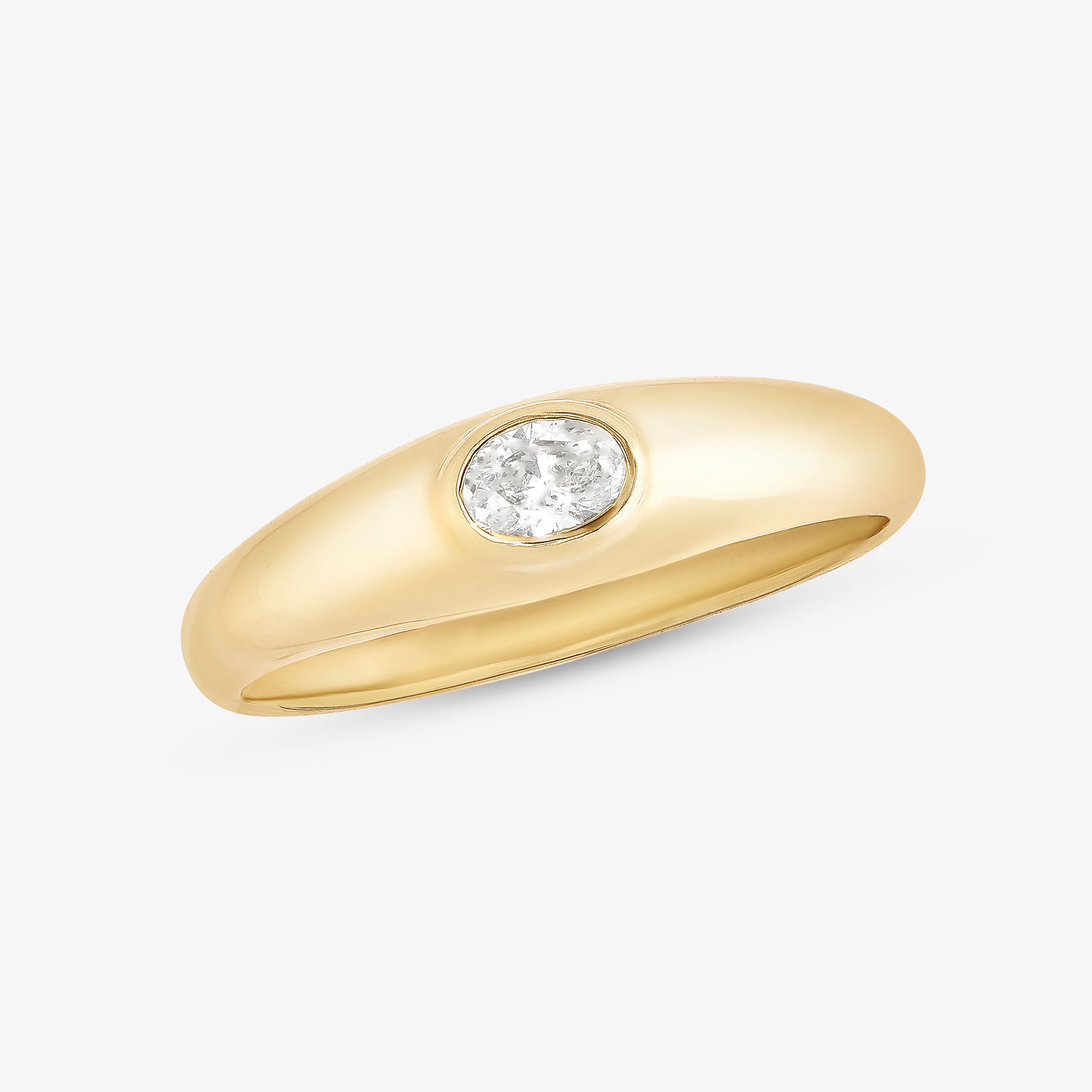 Gold ring with a central diamond.