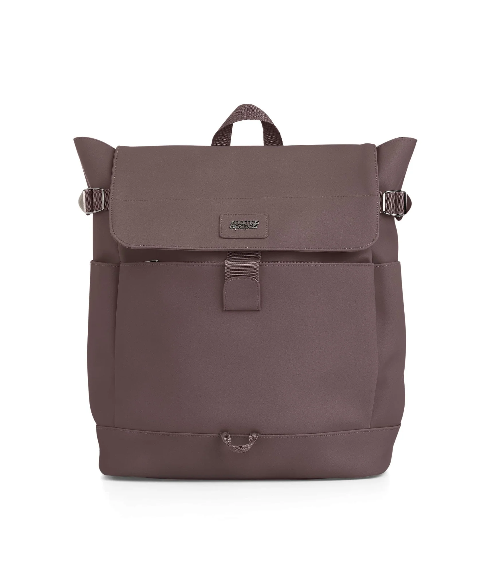 Brown backpack with a flap and adjustable straps.