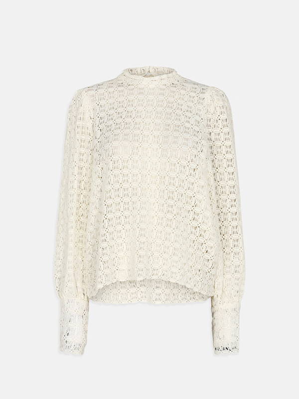 A product image of the Levete Room Abbie lace blouse in Star White.