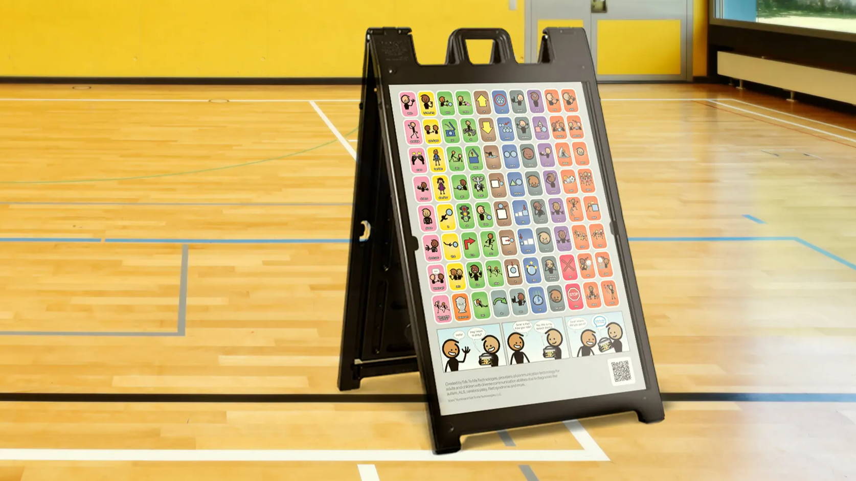 a-frame communication board in a gym
