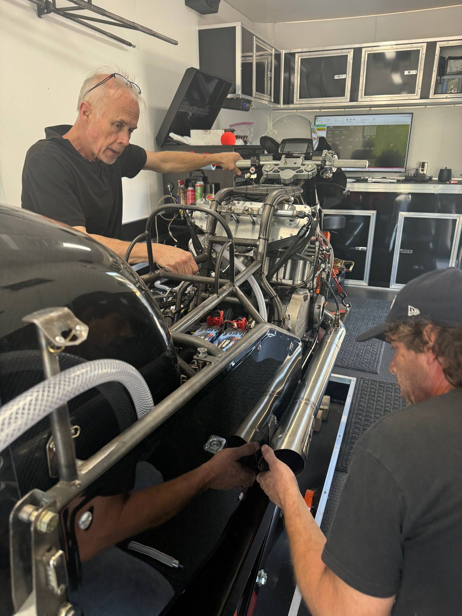 Rob Garcia tunes his ProXtreme Motorcycle for the drag strip. 