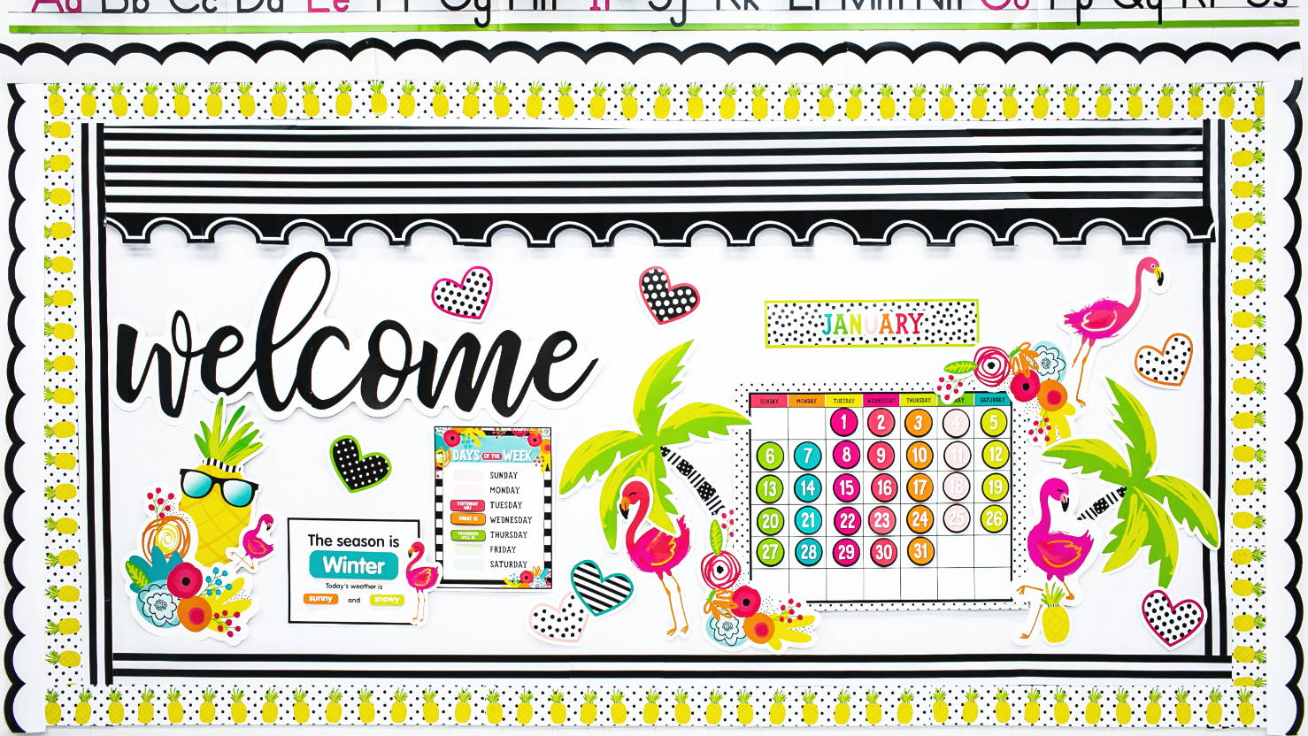 Simply Stylish Tropical Welcome and calendar bulletin board set