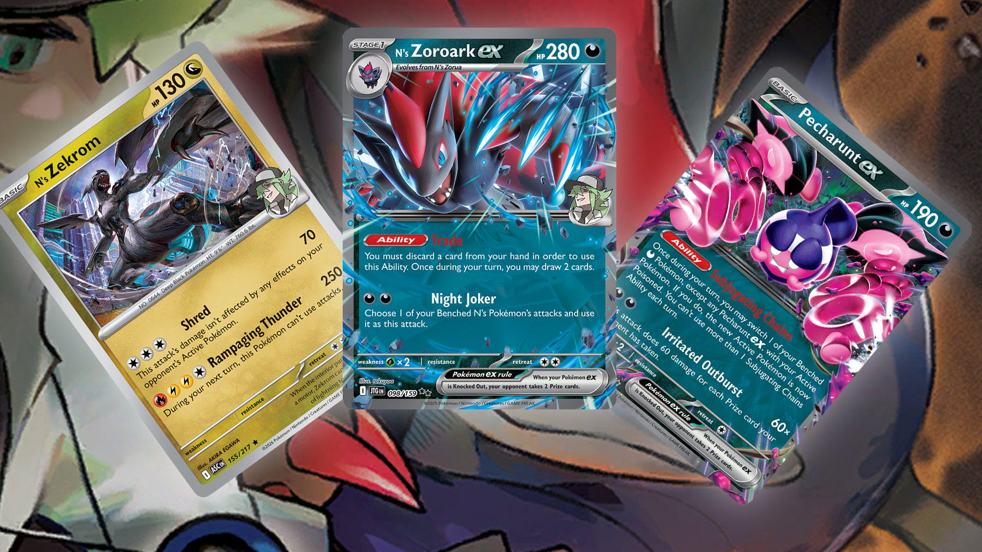 pokémon tcg competitive meta breakdown - The Pokémon TCG card N's Zoroark, N's Zekrom, and Pecharunt ex.