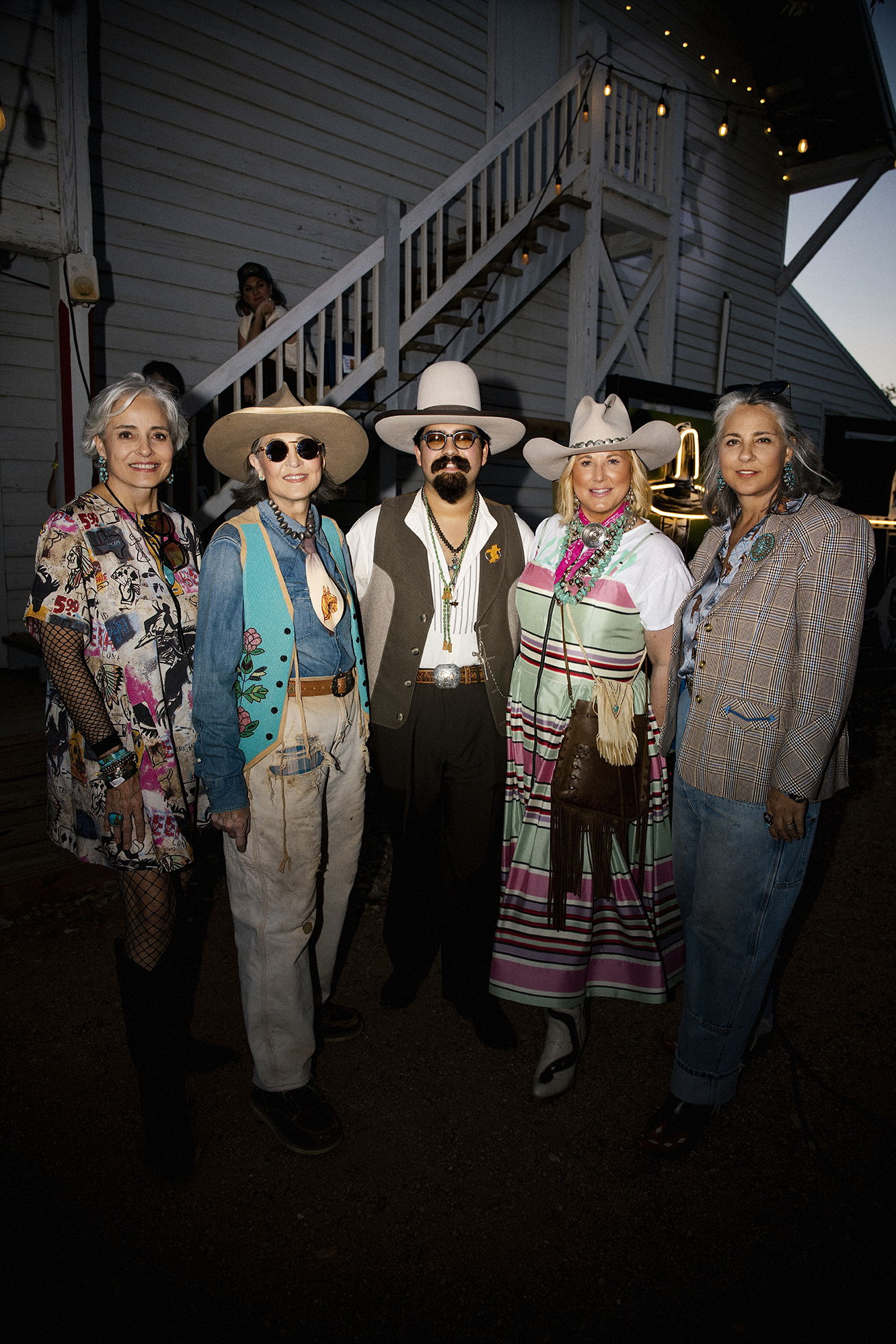 Hedy, Cheryl, and Audrey with their favorite Round Top locals before the Cowboy Couture Fashion Show.
