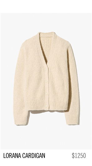 Lorana cardigan in beige, priced at $1250.