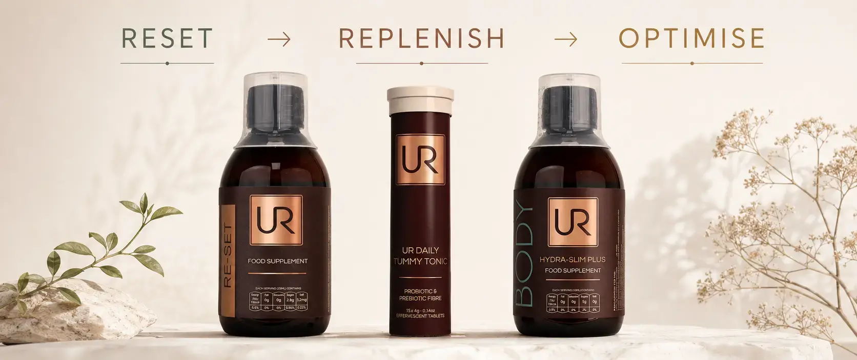 Three bottles labeled 