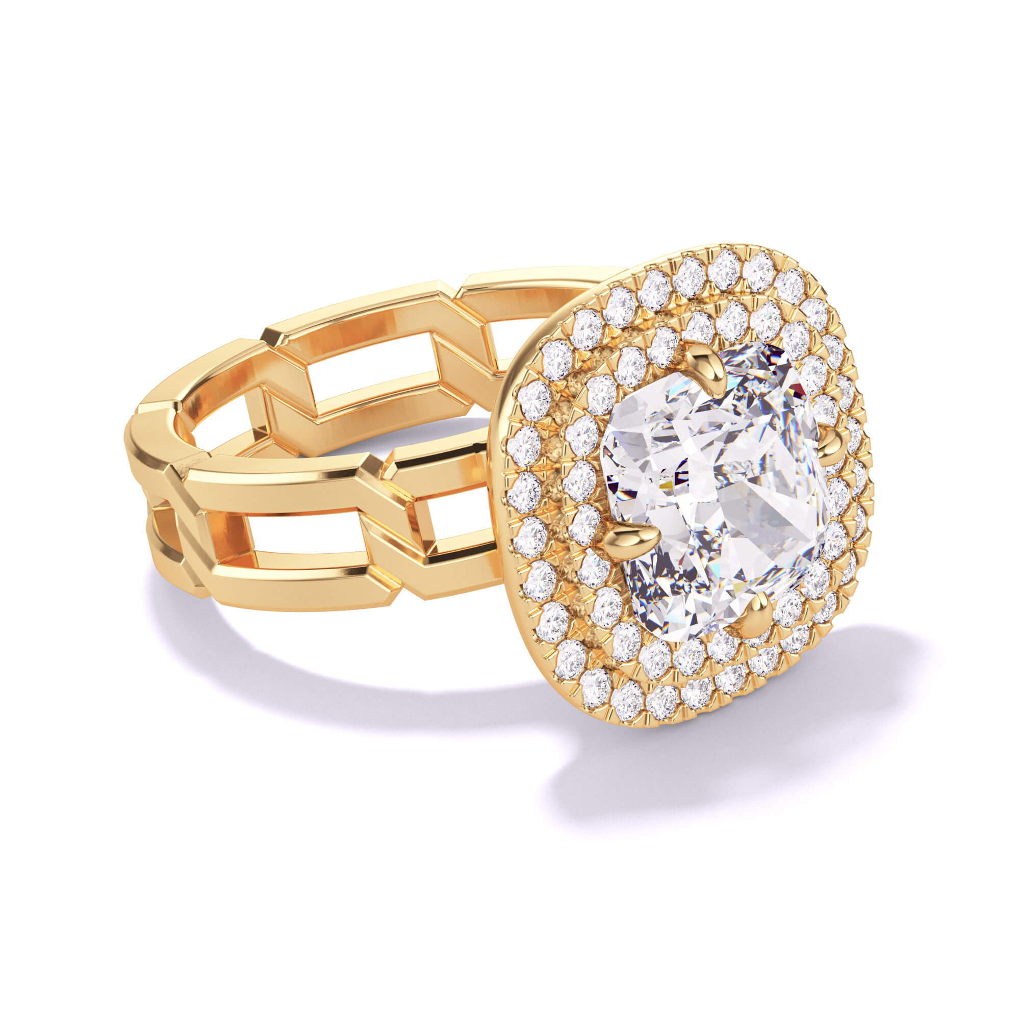 cushion cut diamond double halo engagement ring