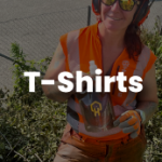 Person in safety gear holding a cup, wearing sunglasses and ear protection.