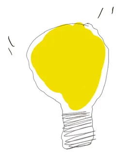 A simple drawing of a yellow light bulb.