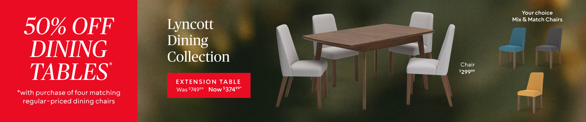 50% off Lyncott Extension Dining Table was $749.99 now $374.99 when you buy four matching regular price chairs