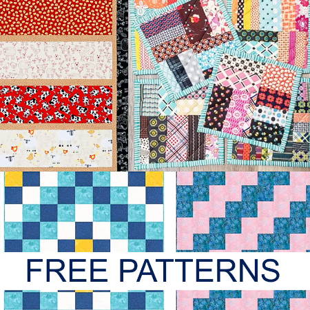a collage with 4 quilt patterns referring to the free tutorials in the blog