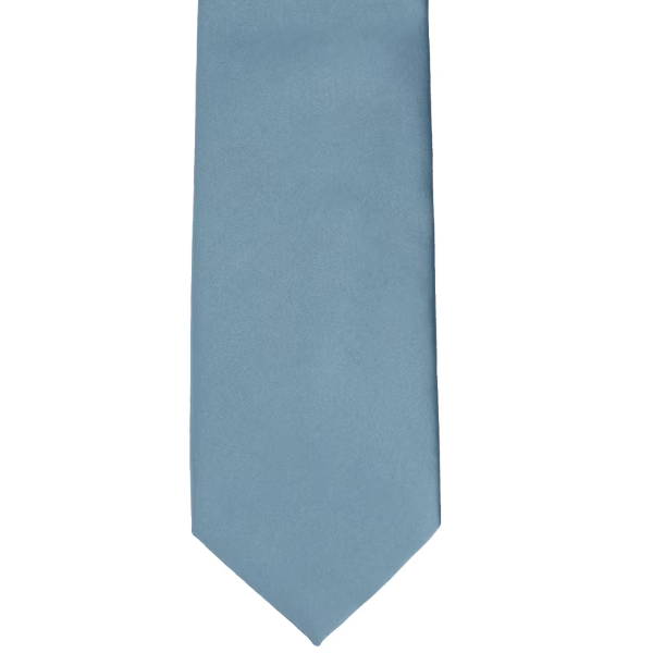 The front of a dusty blue necktie