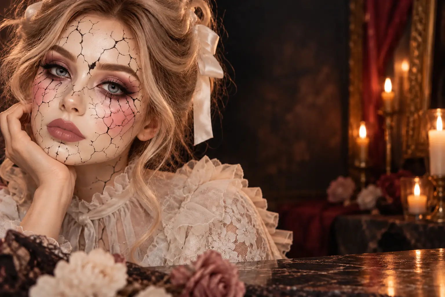 Spooky porcelain doll halloween makeup
