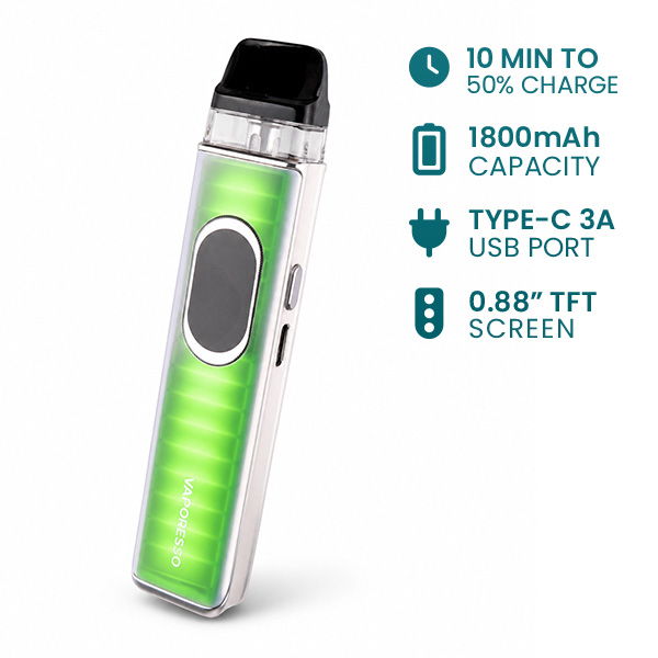 A picture of the XROS 6 device with an illuminous highlighting the battery