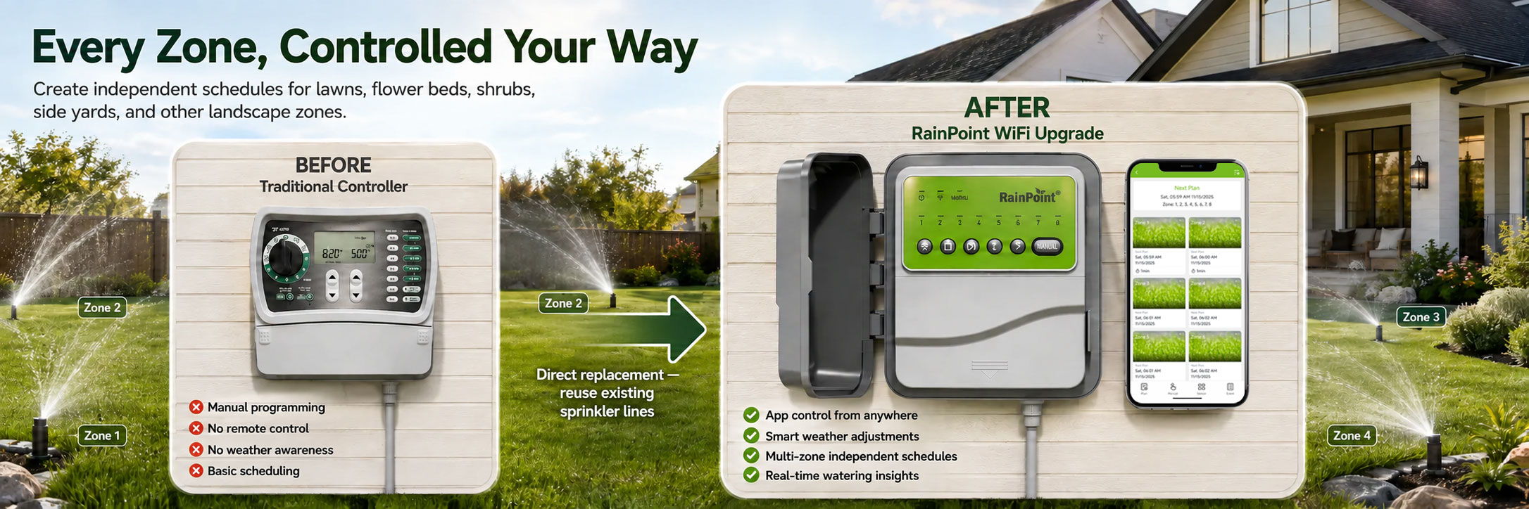 Irrigation system controller with smartphone app for efficient water management.