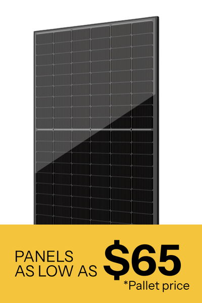 Black solar panel with text indicating price of $65 per pallet.