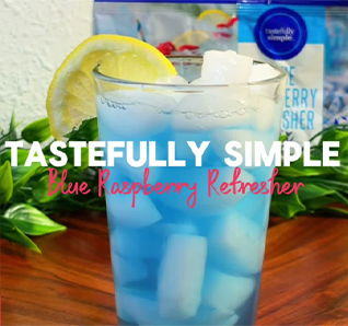 Glass of Blue Raspberry Refresher. | View this post on Tastefully Simple's Instagram.