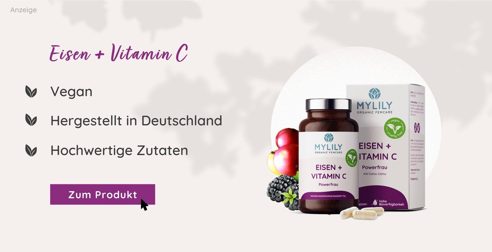 Eisen & Vitamin C Nahrungsergänzung | MYLILY vegane Nährstoffe | hergestellt in Deutschland | für Eisenmangel 