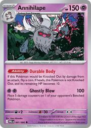 Annihilape Pokémon card with abilities and attacks displayed.