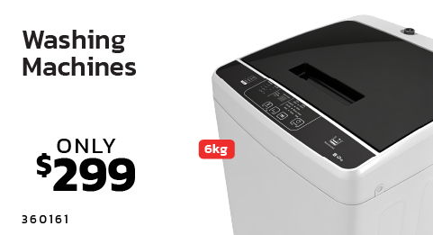 Washing machine with a black top, priced at $299.