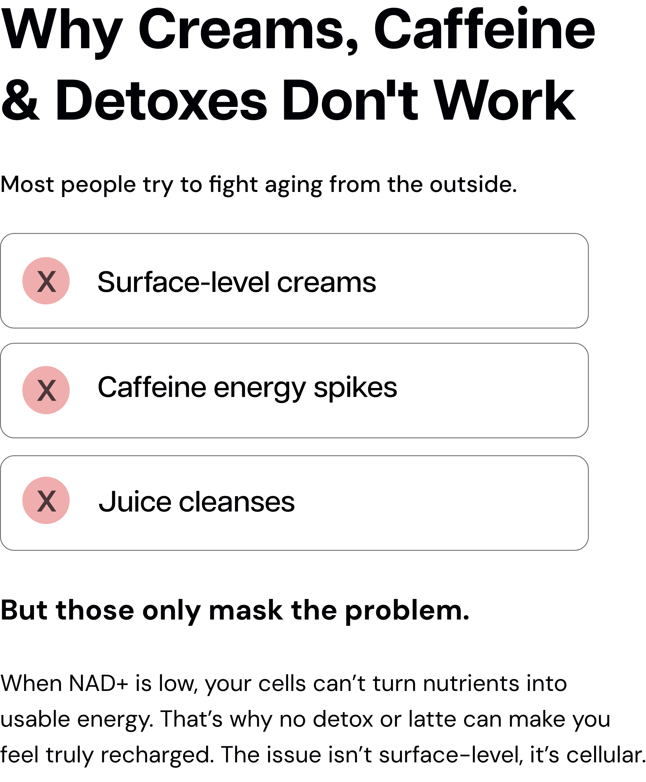 List of ineffective methods for skincare and detoxification.