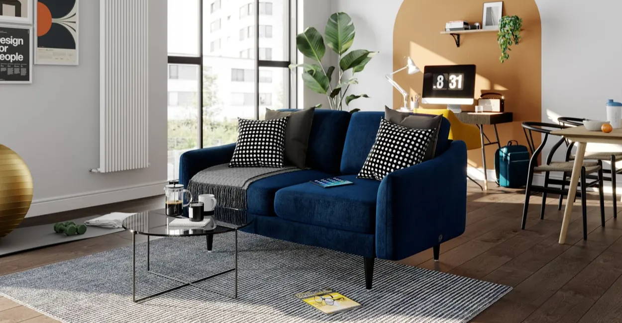 Navy velvet rebel 2 seater sofa