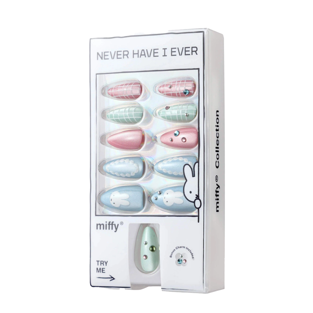 Nail art set featuring Miffy characters in various colors and designs.